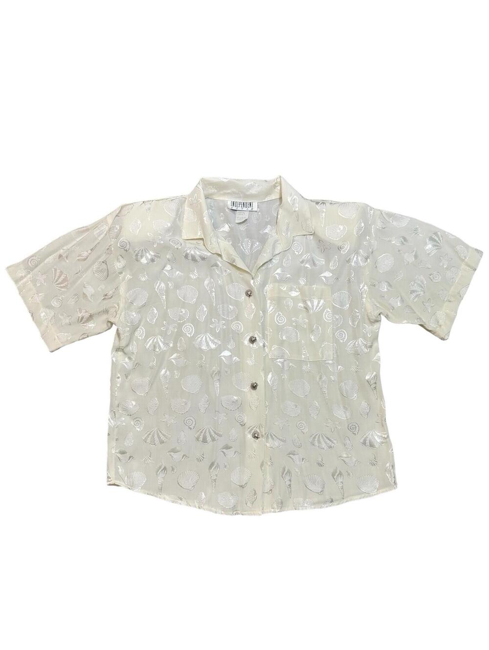 Vintage NWT Cream Seashell Beachy Lightweight Button Up Short Sleeve Shirt Large